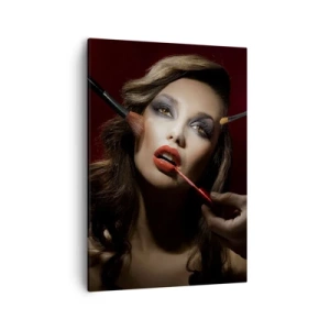 Impression sur toile - Image sur toile - Portrait élégant d'une femme se maquillant sur un fond sombre - 50x70cm - Belle rêveuse - Décoration murale moderne pour le salon et la chambre ARTTOR