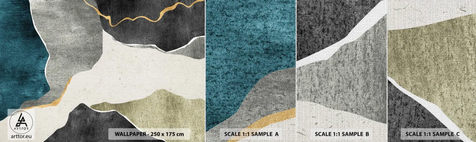 Échantillon de Papier Peint Premium Canvas - Composition mosaïque avec un fil d'or - Abstractionnisme, Art Déco, Morceau - 100x30 cm