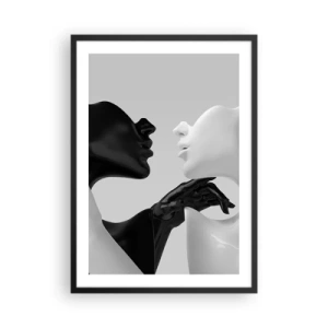 Affiche dans un cadre noir - Poster - Une composition en noir et blanc de deux visages en contact étroit. - 50x70cm - Attraction - désir - Décoration murale moderne pour le salon et la chambre ARTTOR