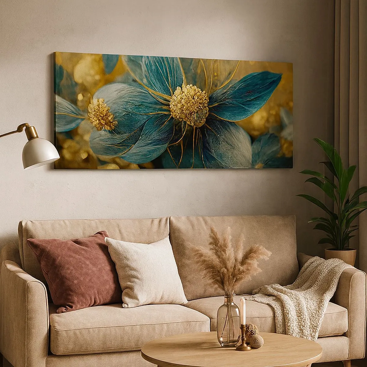 Impression sur toile - Image sur toile - Fleurir avec de l'or - 100x40 cm