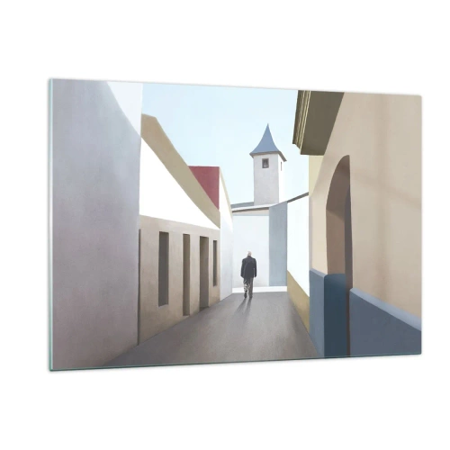Impression sur verre - Image sur verre - Une rue au soleil avec une silhouette marchant au loin - 120x80cm - Une promenade ensoleillée - Décoration murale moderne pour le salon et la chambre ARTTOR