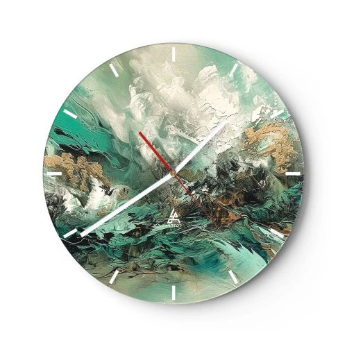 Horloge murale - Pendule murale - Abstraction dynamique en vert, blanc et or - 30x30cm - Ressac émeraude et noir - Décoration murale moderne pour le salon, la cuisine et la chambre ARTTOR