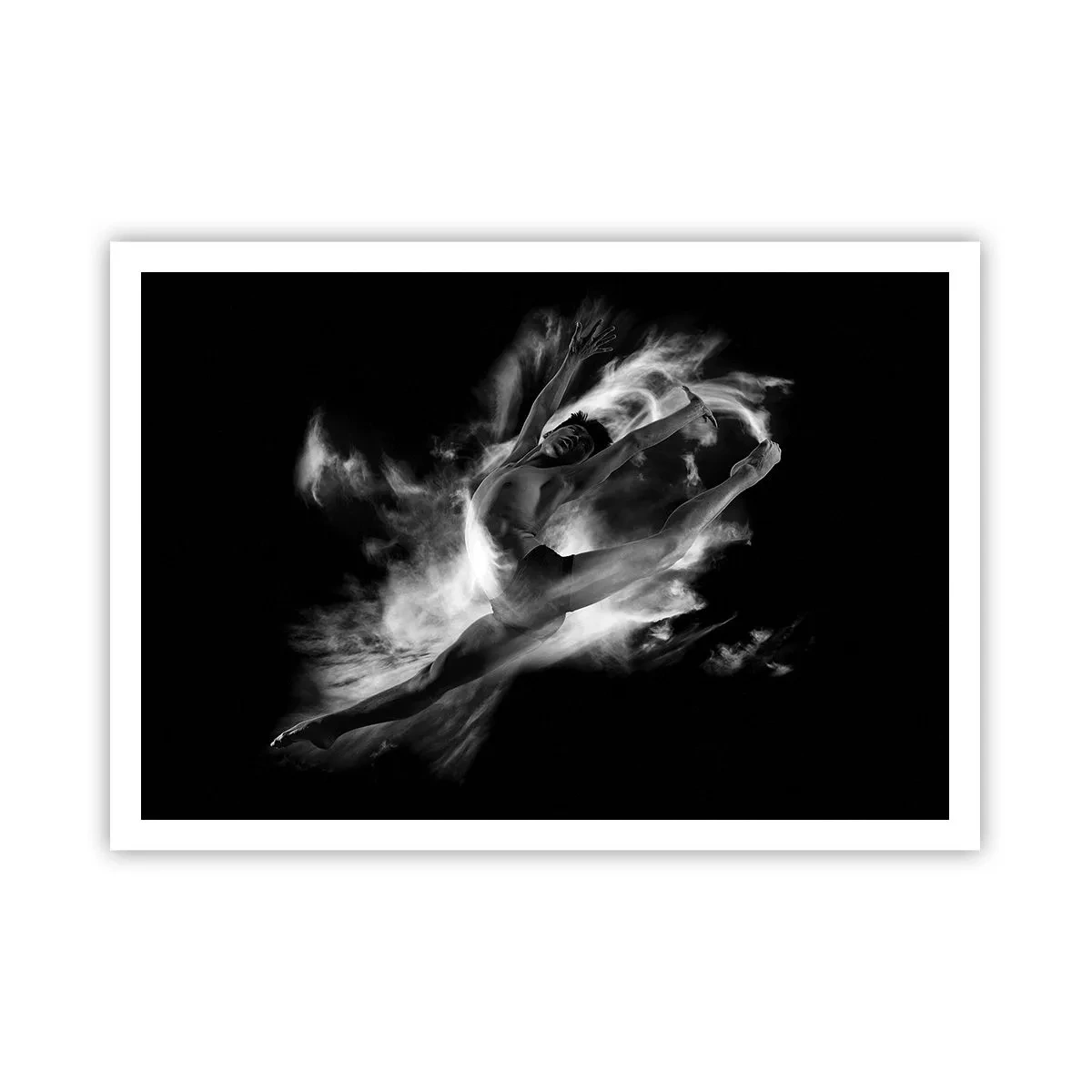 Affiche - Poster - Une danseuse dans une pose dynamique sur fond noir - 100x70cm - Coincé en l'air - Décoration murale moderne pour le salon et la chambre ARTTOR