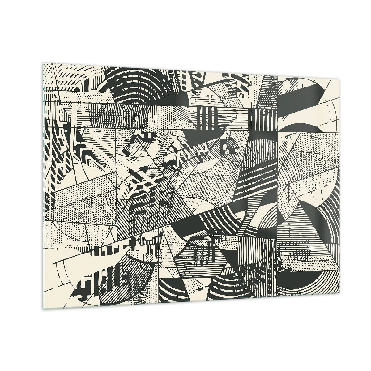 Impression sur verre - Image sur verre - Abstraction en noir et blanc avec des motifs géométriques dynamiques - 100x70cm - Dynamique du modernisme - Décoration murale moderne pour le salon et la chambre ARTTOR
