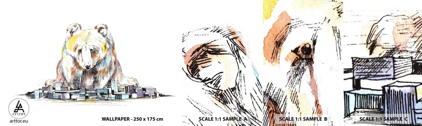 Échantillon De Papier Peint Standard Eco - Comment peut-on vivre ainsi ? - Animaux, Ours, Graphique - 100x30 cm