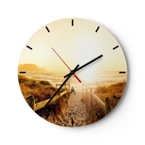 Horloge murale - Pendule murale - Chemin de sable à travers les dunes menant à la plage au coucher du soleil - 30x30cm - A travers la dune, vers le soleil - Décoration murale moderne pour le salon, la cuisine et la chambre ARTTOR