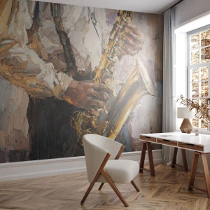 Papier Peint Photo Premium Canvas - C'est l'heure du solo - Saxophone, Musique, Peinture - 150x105 cm