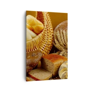 Impression sur toile - Image sur toile - Différents pains dans un panier en osier sur fond doré - 80x120cm - On s'en est encore sorti - Décoration murale moderne pour le salon et la chambre ARTTOR