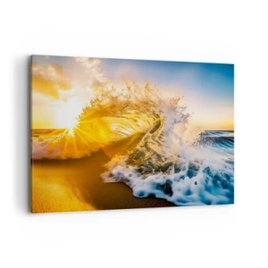 Impression sur toile - Image sur toile - Une vague dorée sur fond de soleil couchant - 100x70cm - S'amuser dans le sable - Décoration murale moderne pour le salon et la chambre ARTTOR