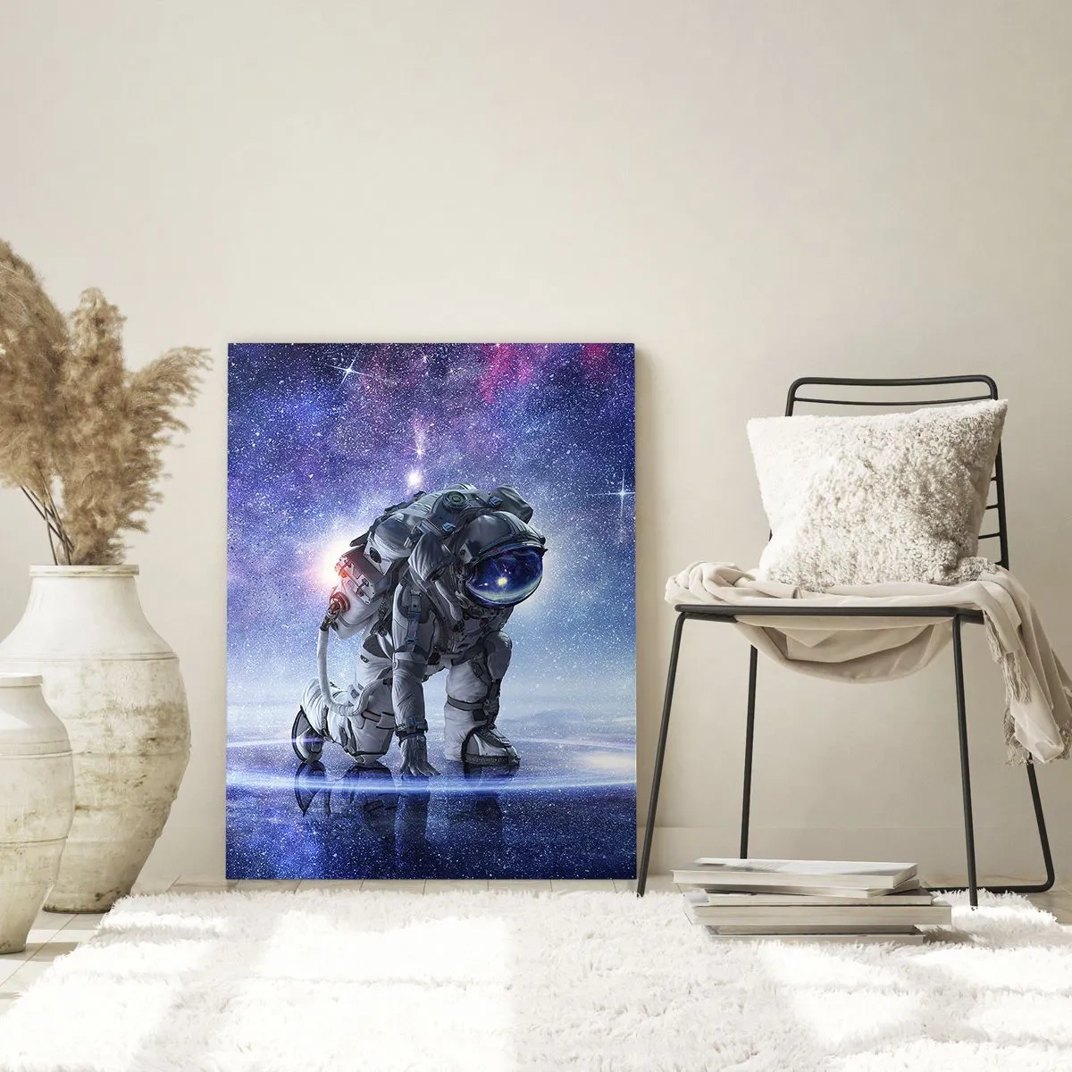 Impression sur verre - Image sur verre - Astronaute dans l'espace contre le ciel étoilé - 50x70cm - Le ciel étoilé au dessus de moi - Décoration murale moderne pour le salon et la chambre ARTTOR