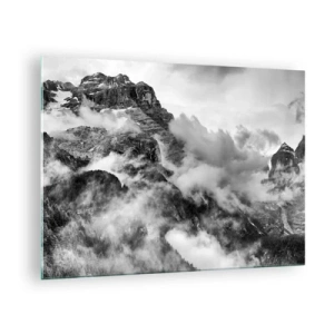 Impression sur verre - Image sur verre - Montagnes noires et blanches avec du brouillard dans les vallées - 70x50cm - Belle et cruelle - Décoration murale moderne pour le salon et la chambre ARTTOR