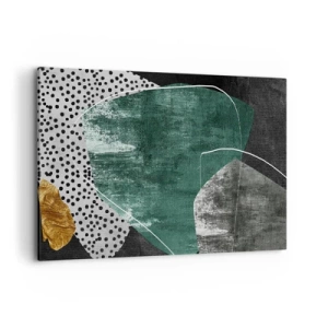 Impression sur toile - Image sur toile - Composition abstraite avec des formes vertes et des motifs à pois - 120x80cm - Abstraction colorée avec feuille d'or - Décoration murale moderne pour le salon et la chambre ARTTOR