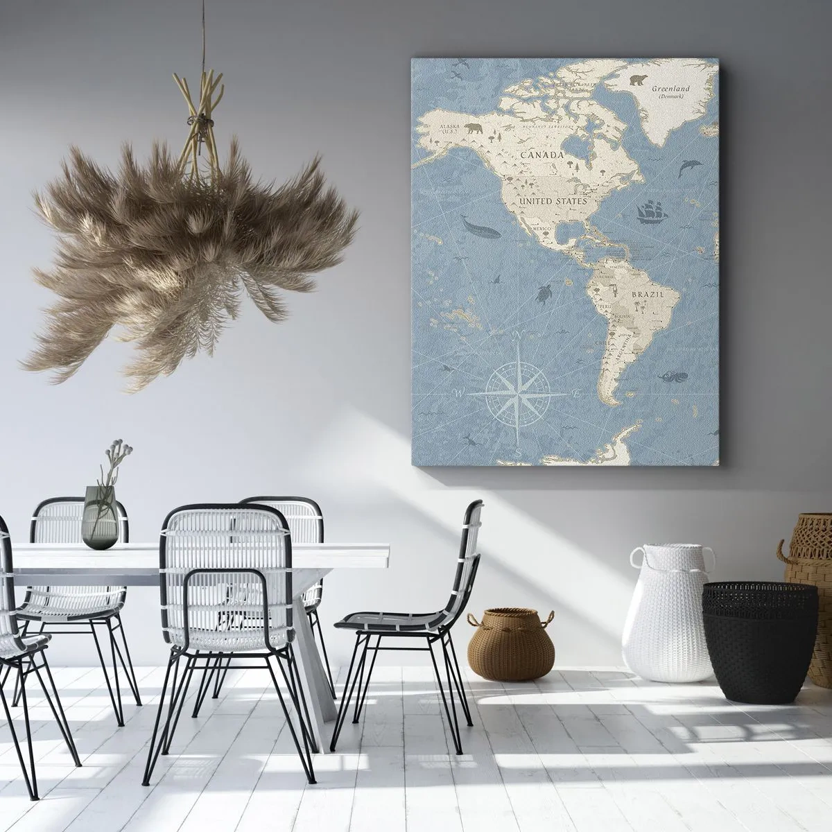 Impression sur toile - Image sur toile - Carte du monde décorative dans les tons bleu et beige - 70x100cm - Le monde à porter de main - Décoration murale moderne pour le salon et la chambre ARTTOR