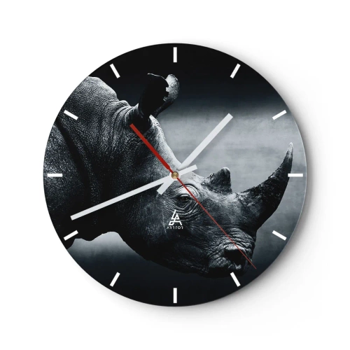 Horloge murale - Pendule murale - Portrait d'un rhinocéros aux tons monochromes sur fond sombre - 30x30cm - Le profil droit - Décoration murale moderne pour le salon, la cuisine et la chambre ARTTOR