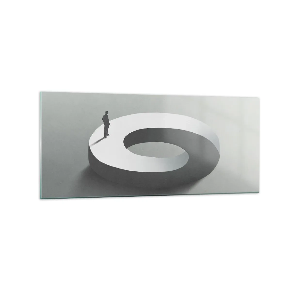 Impression sur verre - Image sur verre - Un homme sur une structure grise et abstraite - 120x50cm - Et sois intelligent ici - Décoration murale moderne pour le salon et la chambre ARTTOR