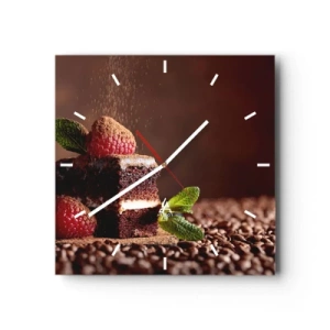 Horloge murale - Pendule murale - Gâteau au chocolat aux framboises et à la menthe sur fond de fèves de cacao - 30x30cm - La vie est douce - Décoration murale moderne pour le salon et la chambre ARTTOR