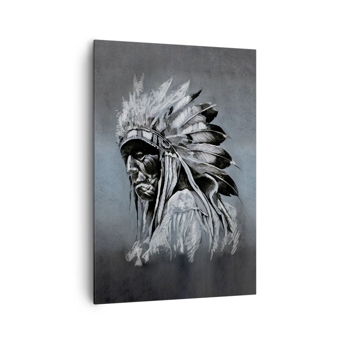 Impression sur toile - Image sur toile - Portrait d'un chef indien portant une coiffe traditionnelle - 70x100cm - Retour aux sources - Décoration murale moderne pour le salon et la chambre ARTTOR