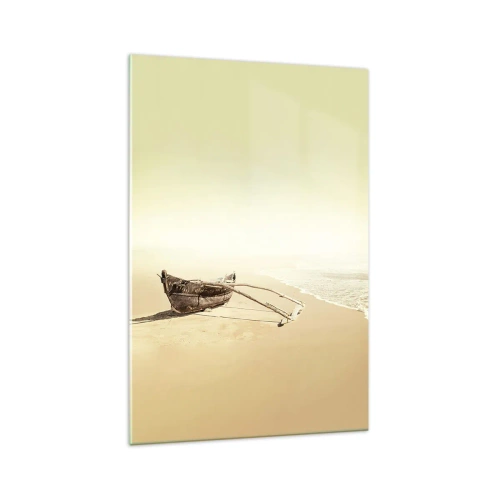Impression sur verre - Image sur verre - Vieux bateau de pêche sur une plage de sable - 70x100cm - Mémoire des mers du sud - Décoration murale moderne pour le salon et la chambre ARTTOR