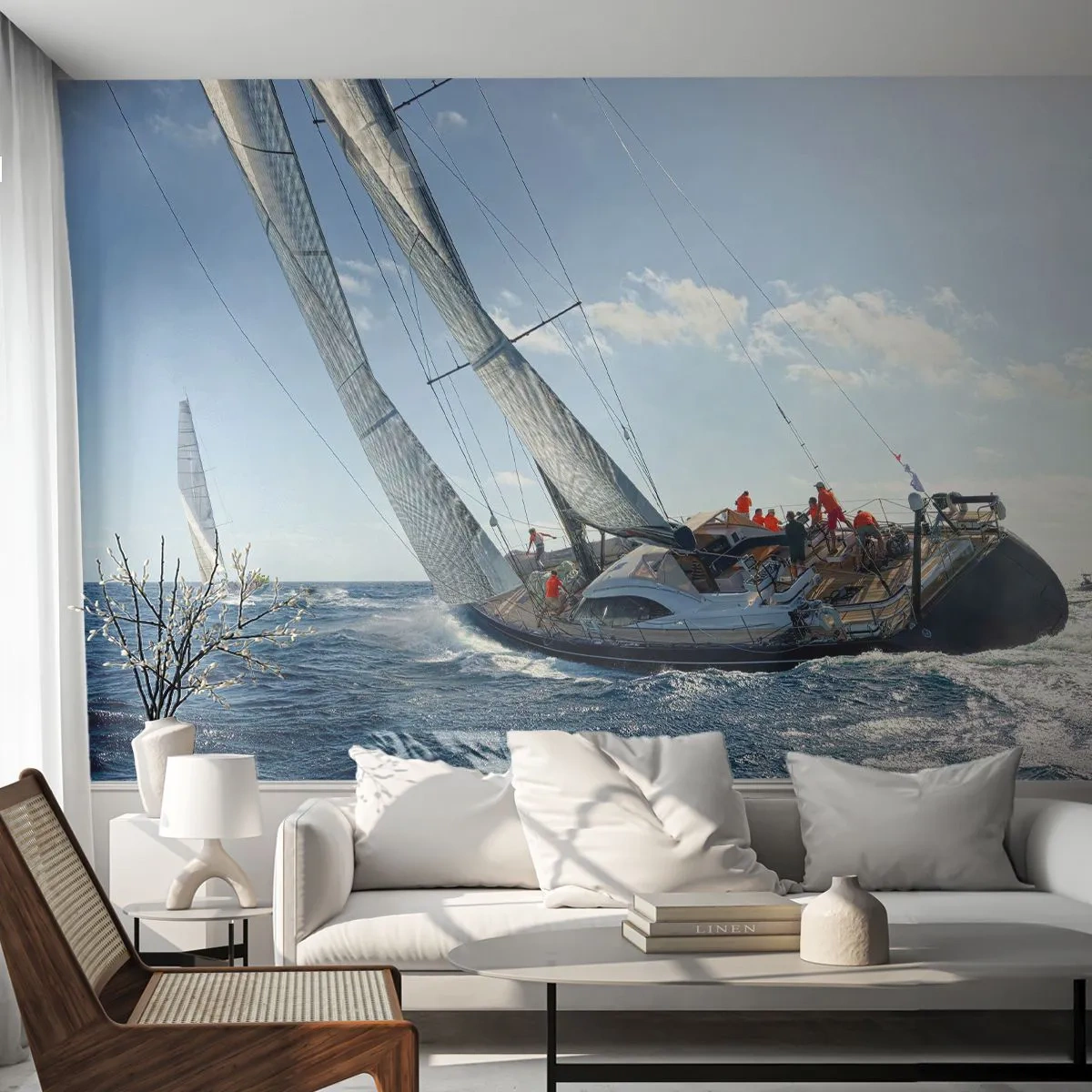 Papier Peint Photo Premium Sand - Yacht de luxe sur une mer agitée - 100x70cm - Que le meilleur l'emporte - Décoration murale moderne pour le salon et la chambre ARTTOR