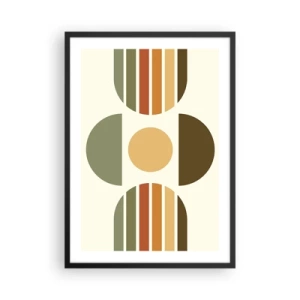 Affiche dans un cadre noir - Poster - Motif géométrique abstrait dans des tons terre avec des cercles et des demi-cercles - 50x70cm - Dans les coulaurs de la terre - Décoration murale moderne pour le salon et la chambre ARTTOR