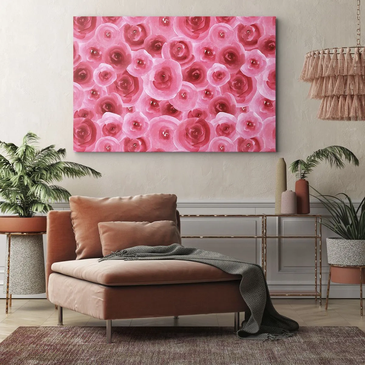Impression sur toile - Image sur toile - Roses délicates dans des tons pastel de rose - 120x80cm - Roses en-haut et en-bas - Décoration murale moderne pour le salon et la chambre ARTTOR