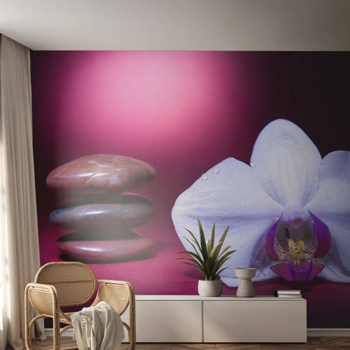 Papier peint sur mesure Premium Canvas - Une étude de fraîcheur en violet - Fleurs, Spa, Des pierres