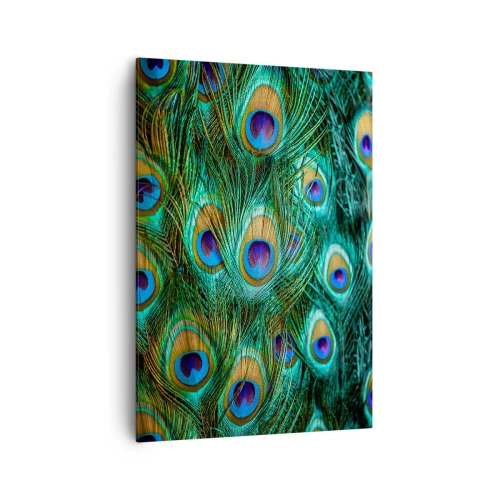 Impression sur toile - Image sur toile - Détails des plumes de paon aux couleurs riches - 70x100cm - Un regard de paon - Décoration murale moderne pour le salon et la chambre ARTTOR