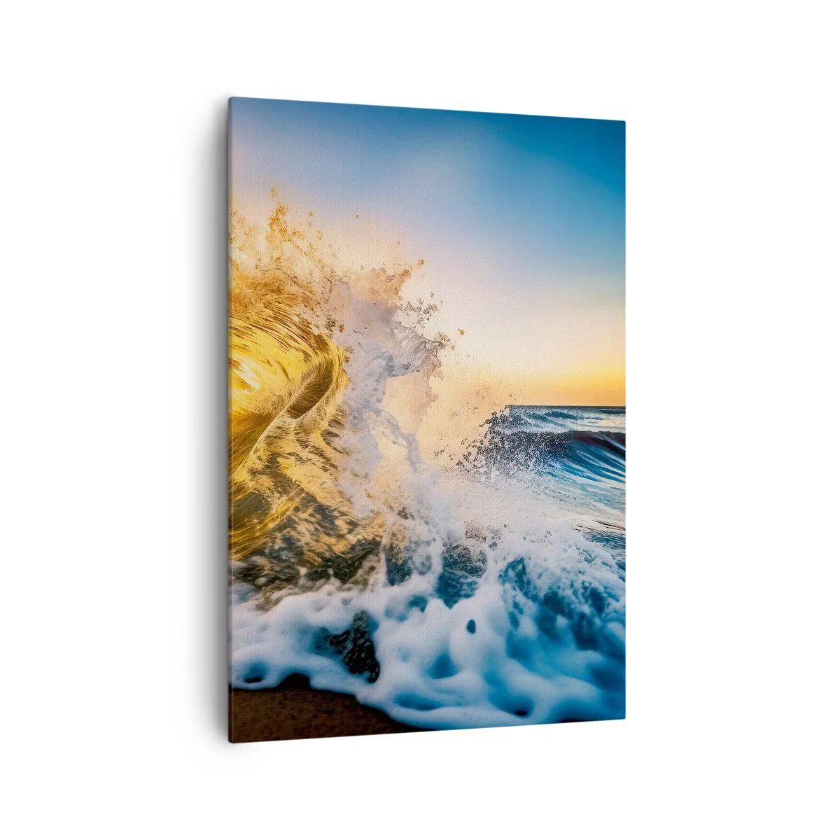 Impression sur toile - Image sur toile - Une vague dorée sur fond de soleil couchant - 70x100cm - S'amuser dans le sable - Décoration murale moderne pour le salon et la chambre ARTTOR