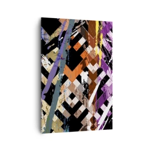 Impression sur toile - Image sur toile - Composition abstraite avec des lignes colorées sur fond noir - 70x100cm - Se mettre au carré - Décoration murale moderne pour le salon et la chambre ARTTOR