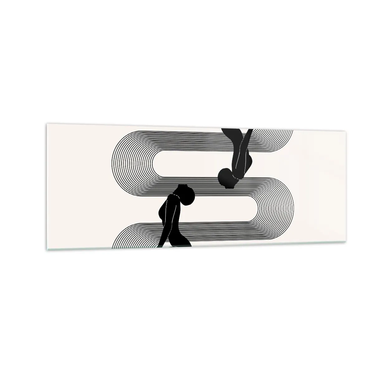 Impression sur verre - Image sur verre - Silhouettes noires avec des lignes géométriques sur fond clair - 140x50cm - Symétrie sensuelle - Décoration murale moderne pour le salon et la chambre ARTTOR