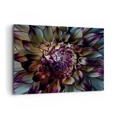 Impression sur toile - Image sur toile - Gros plan d'une fleur de dahlia dans des tons sombres - 100x70cm - L'apogée de la jeunesse - Décoration murale moderne pour le salon et la chambre ARTTOR