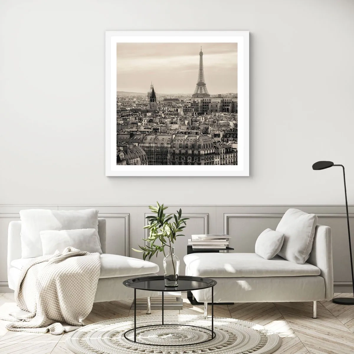Affiche dans un cadre blanc - Poster - Sur les toits de Paris - 60x60 cm