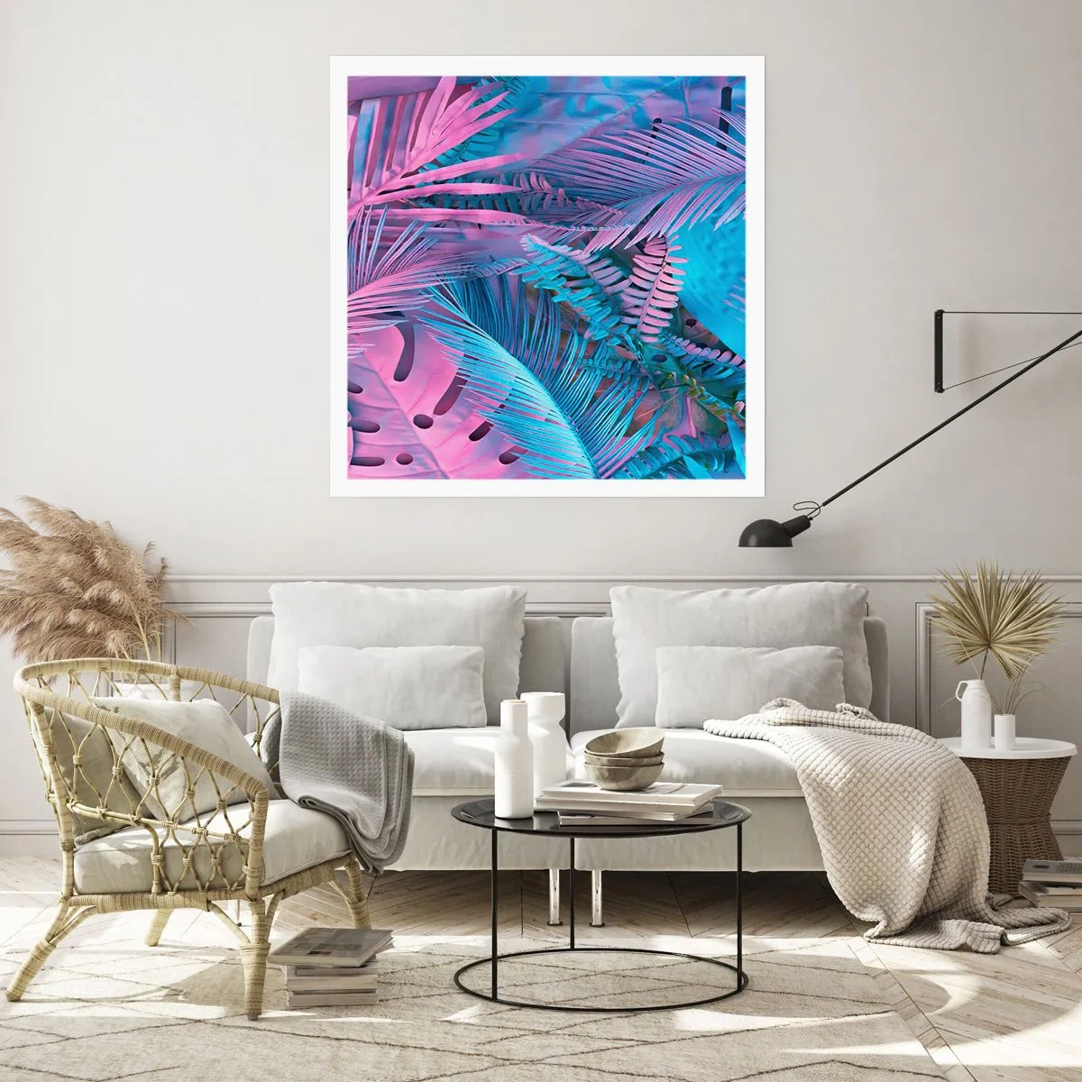 Affiche - Poster - Les tropiques en rose et bleu - 50x50 cm
