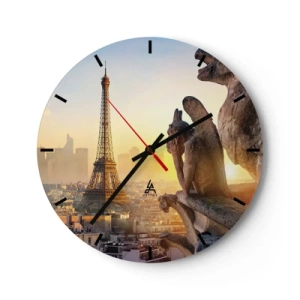 Horloge murale - Pendule murale - Panorama de la ville au coucher du soleil avec vue sur la tour et les sculptures - 30x30cm - Tellement de choses ont changés... - Décoration murale moderne pour le salon, la cuisine et la chambre ARTTOR