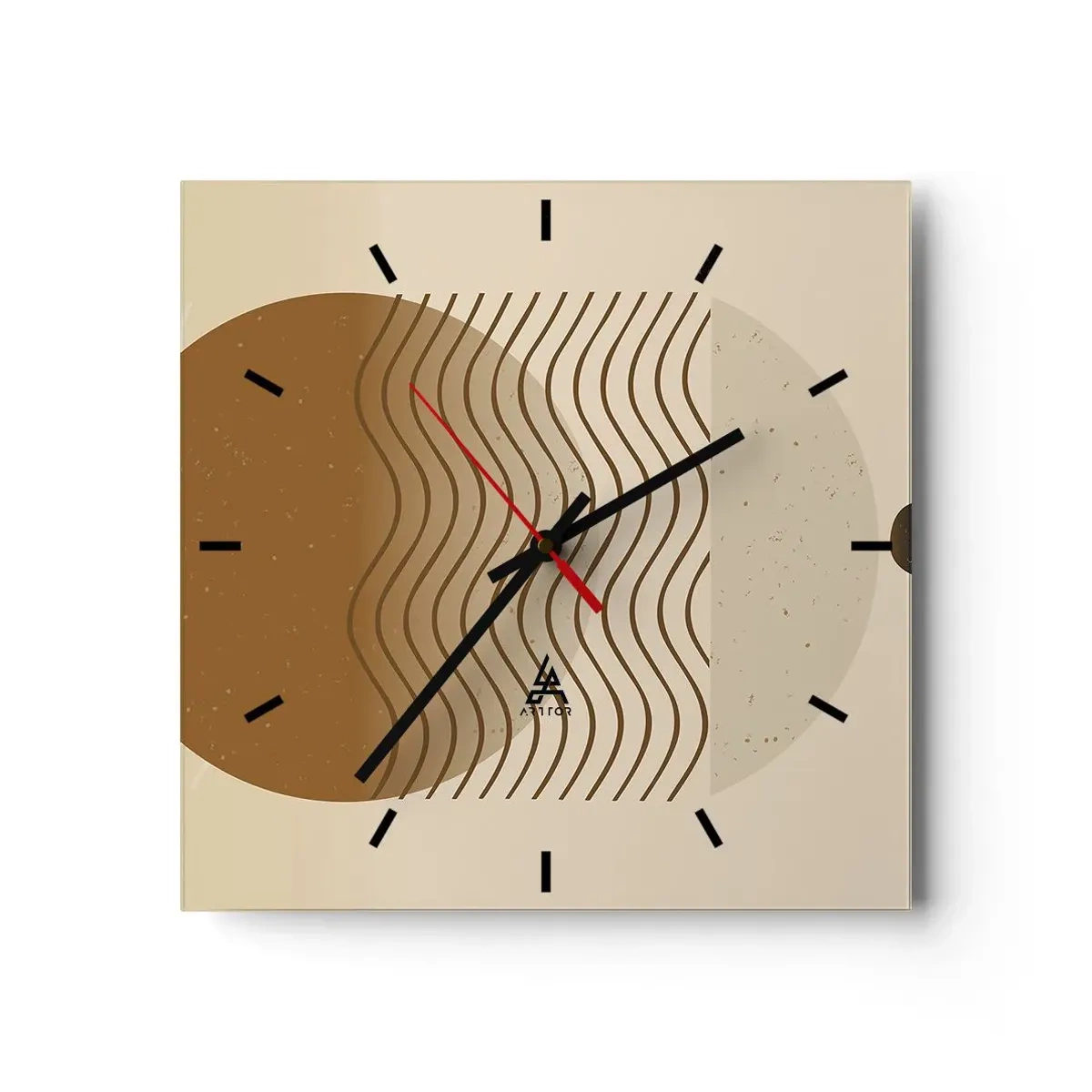 Horloge murale - Pendule murale - Abstraction géométrique avec des cercles et des lignes ondulées aux couleurs chaudes. - 30x30cm - Sur l'origine des figures géométriques - Décoration murale moderne pour le salon et la chambre ARTTOR
