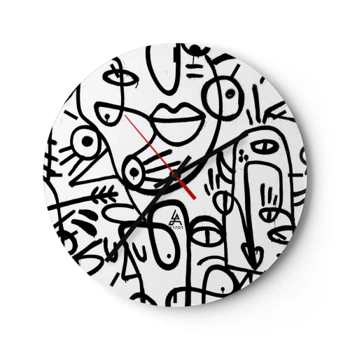 Horloge murale - Pendule murale - Visages abstraits sur fond blanc - 30x30cm - Visages et mirages - Décoration murale moderne pour le salon, la cuisine et la chambre ARTTOR