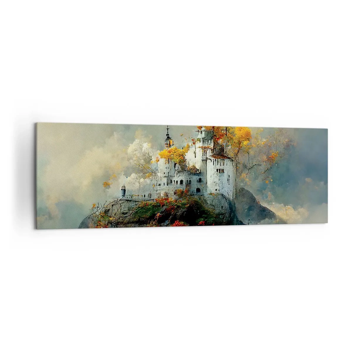 Impression sur toile - Image sur toile - Un château sur une colline entouré d'arbres d'automne - 160x50cm - Le début d'une histoire romantique - Décoration murale moderne pour le salon et la chambre ARTTOR
