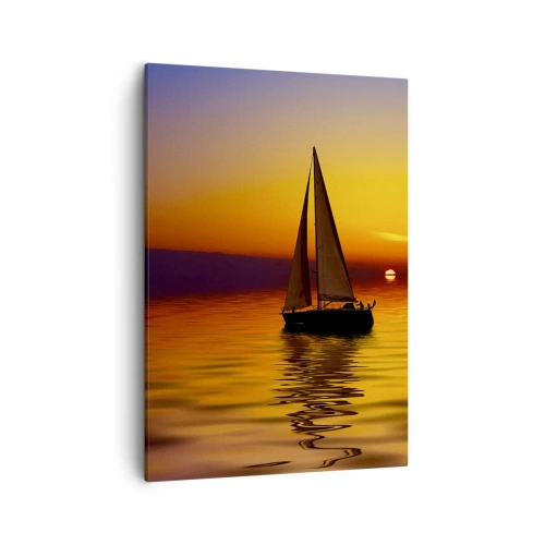 Impression sur toile - Image sur toile - Un voilier sur une mer calme au coucher du soleil - 50x70cm - Comme c'est calme au crépuscule… - Décoration murale moderne pour le salon et la chambre ARTTOR