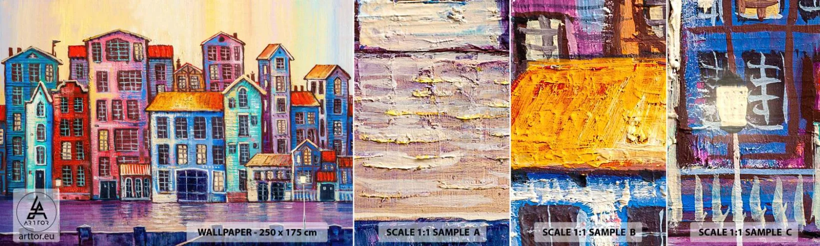 Échantillon De Papier Peint Standard Eco - Une ville comme dans un conte de fées - Morceau, Immeubles d'habitation, Ville - 100x30 cm