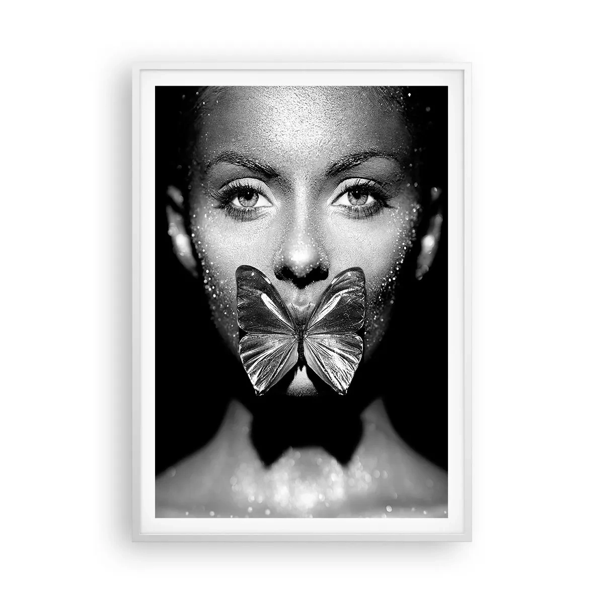 Affiche dans un cadre blanc - Poster - Baiser papillon - 70x100 cm