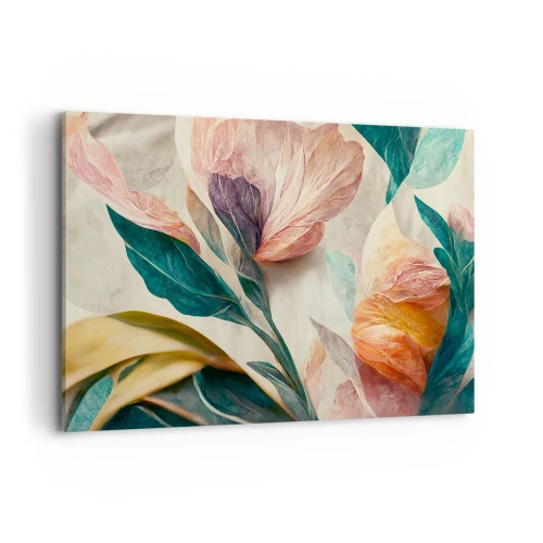 Impression sur toile - Image sur toile - Fleurs colorées de style tropical sur fond clair - 120x80cm - Fleurs des îles du sud - Décoration murale moderne pour le salon et la chambre ARTTOR