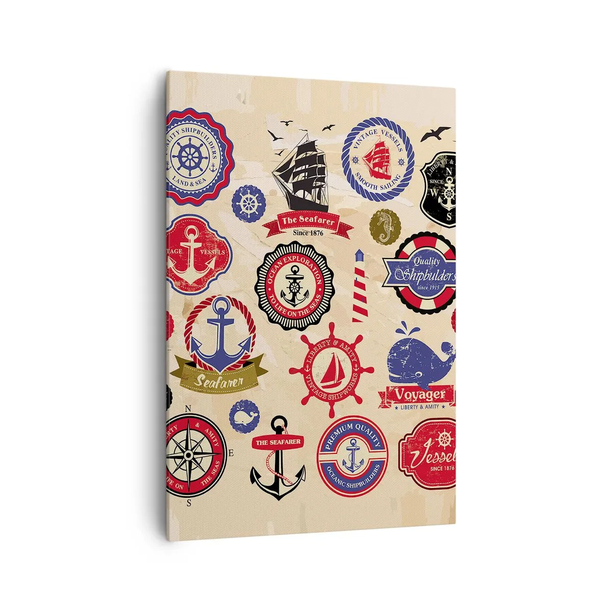 Impression sur toile - Image sur toile - Une collection de graphiques et de symboles nautiques sur fond clair - 70x100cm - La fraternité de la voile - Décoration murale moderne pour le salon et la chambre ARTTOR