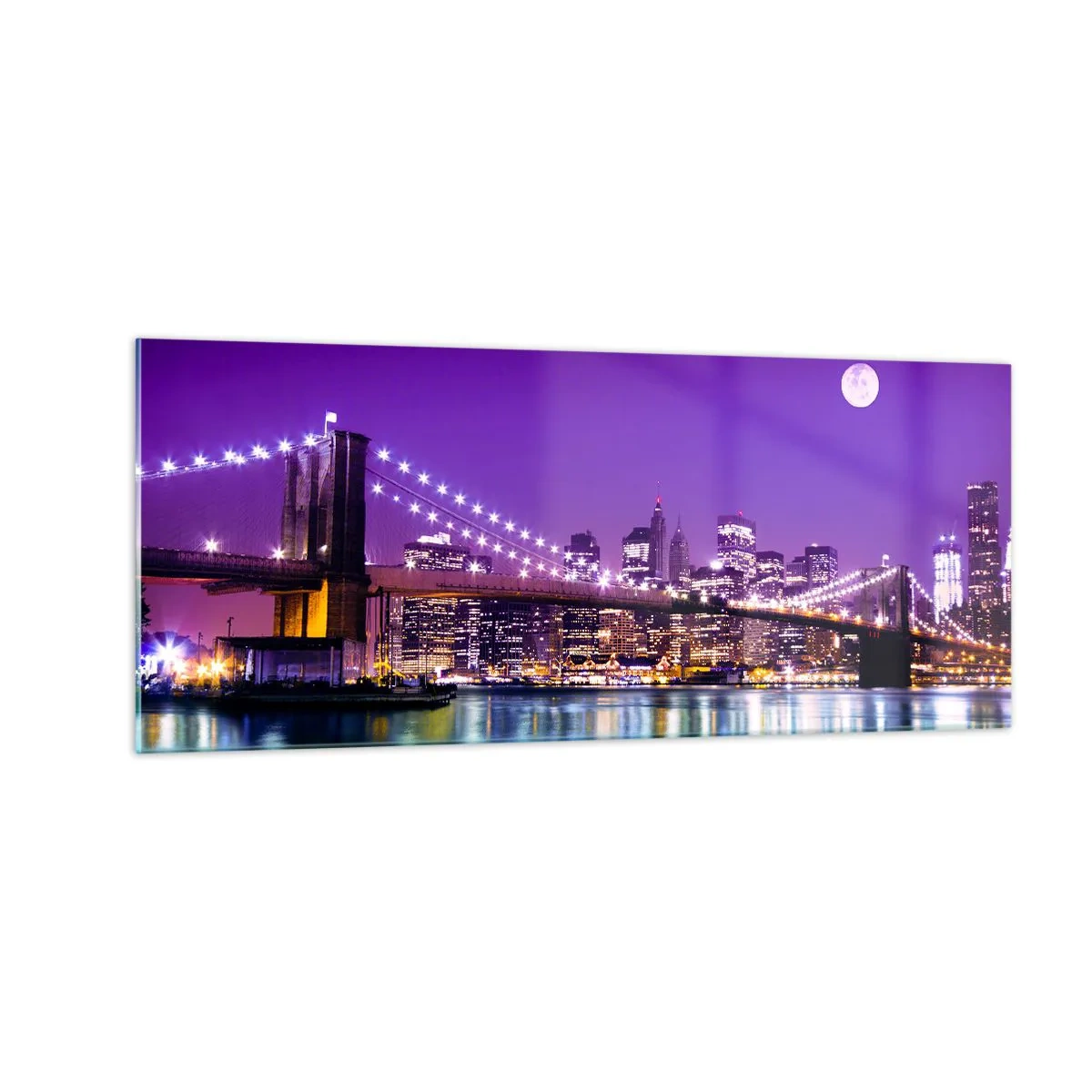 Impression sur verre - Image sur verre - Lumières de grande ville en violet - 100x40 cm