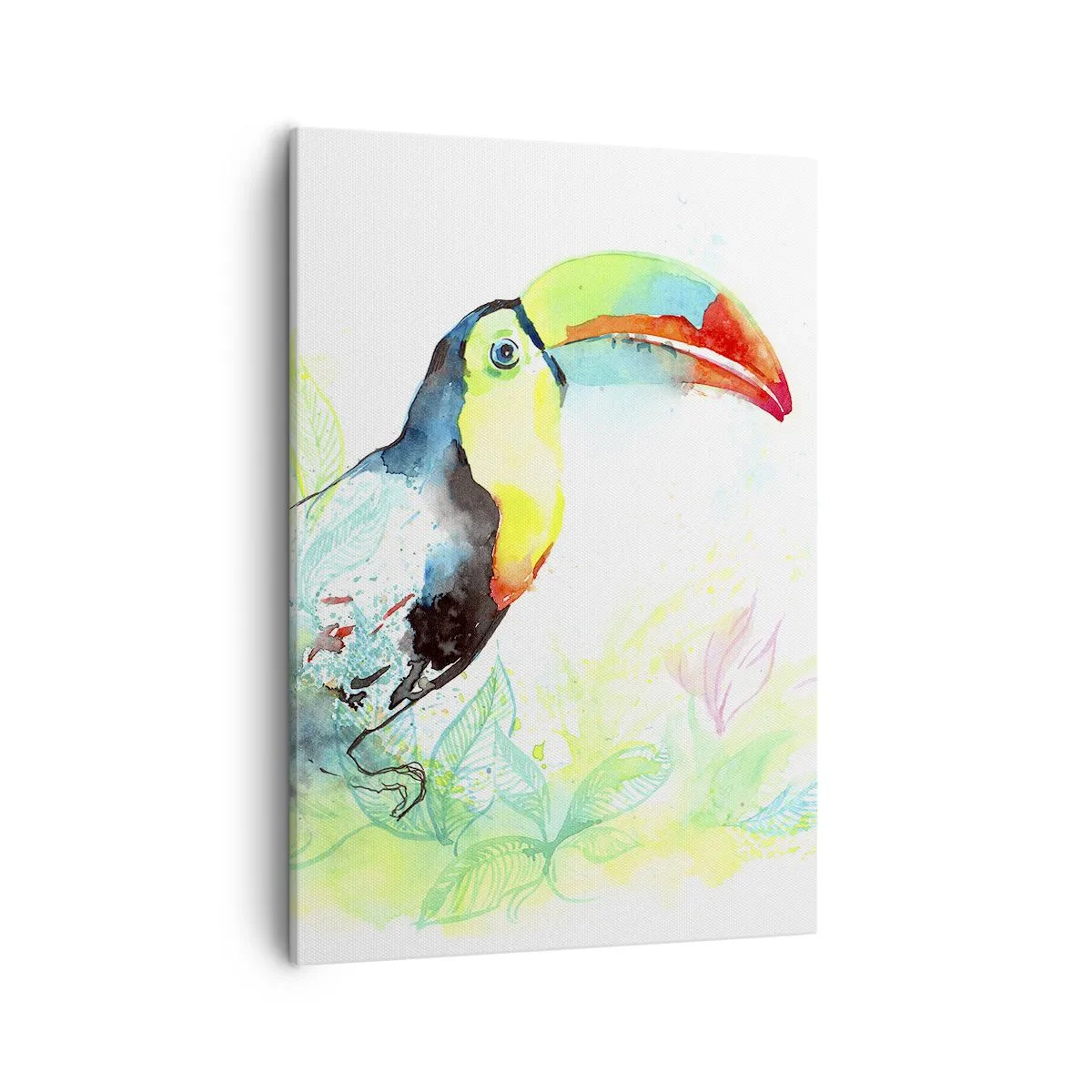 Impression sur toile - Image sur toile - Illustration à l'aquarelle d'un toucan sur fond tropical - 50x70cm - Aussi coloré que l'Amérique du Sud - Décoration murale moderne pour le salon et la chambre ARTTOR