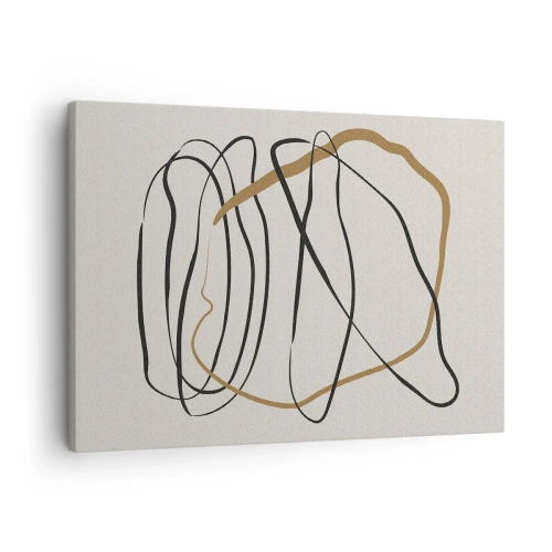 Impression sur toile - Image sur toile - Lignes artistiques en noir et or sur fond clair - 70x50cm - Composition – danse en boucle - Décoration murale moderne pour le salon et la chambre ARTTOR