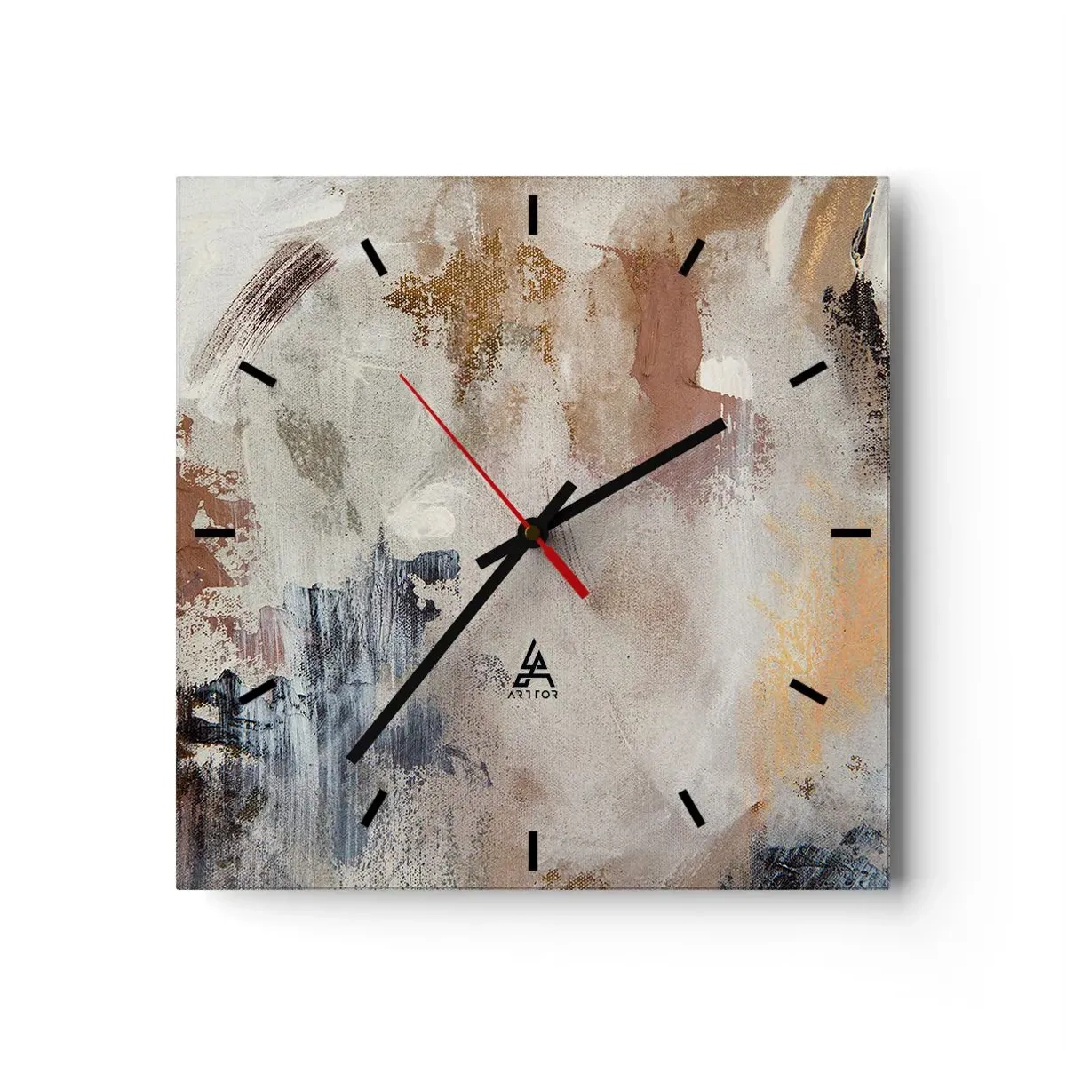 Horloge murale - Pendule murale - Taches abstraites dans des tons neutres de beige et d'or - 30x30cm - Abstraction brumeuse - Décoration murale moderne pour le salon et la chambre ARTTOR