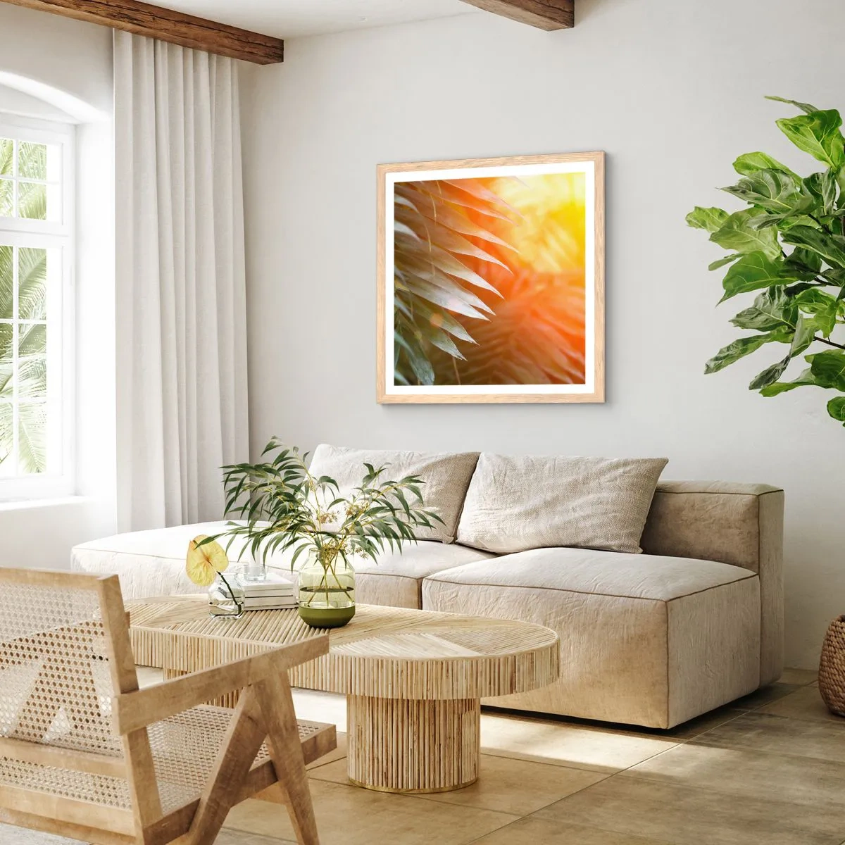 Affiche dans un chêne clair - Poster - Matinée dans la jungle - 60x60 cm