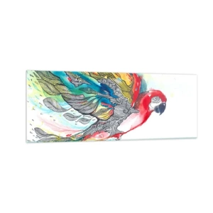 Impression sur verre - Image sur verre - Un perroquet coloré en vol avec des motifs abstraits sur ses ailes. - 140x50cm - Vivez haut en couleurs - Décoration murale moderne pour le salon et la chambre ARTTOR