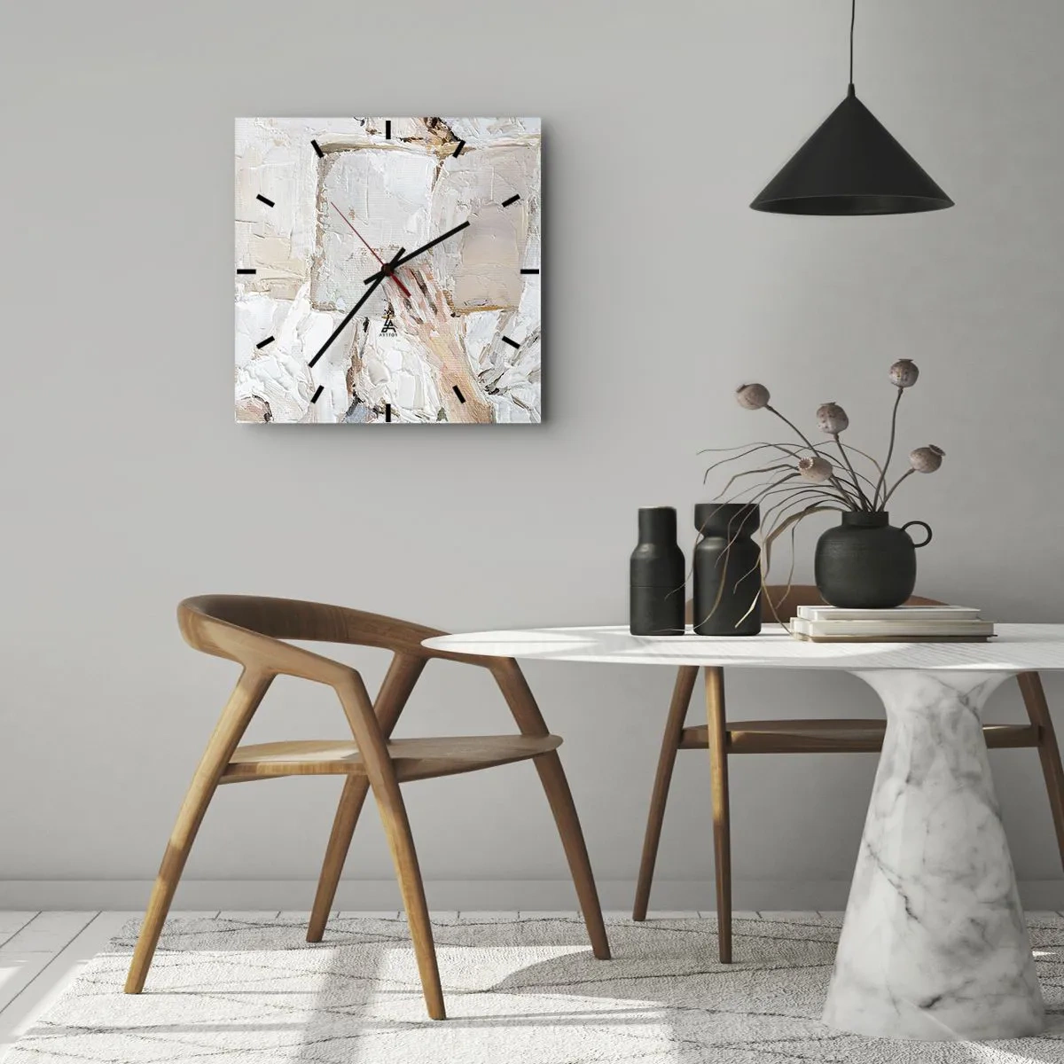 Horloge murale - Pendule murale - Une peinture impressionniste d'une main tenant un livre ouvert. - 30x30cm - Dans un autre monde - Décoration murale moderne pour le salon et la chambre ARTTOR
