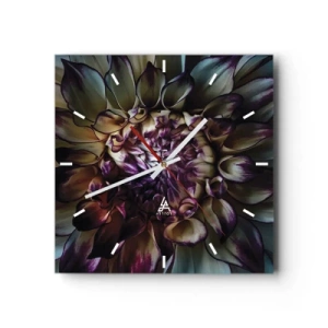 Horloge murale - Pendule murale - Gros plan d'une fleur de dahlia dans des tons sombres - 30x30cm - L'apogée de la jeunesse - Décoration murale moderne pour le salon et la chambre ARTTOR